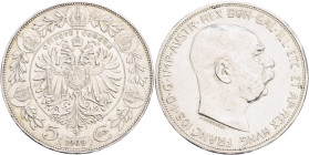 FRANCIS JOSEPH  I. 1848-1916 5 Corona 1909, Schwartz, KM#2813 Ag.900 24,04g 36/2,6mm, Vienna