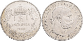 FRANCIS JOSEPH  I. 1848-1916 5 Corona 1900 KB, KM#488, ÉH#1492   Ag.900 24g 36/2,6mm, Kremnica