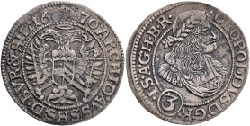 Silesia 3 kreuzer 1670 LEOPOLD I. Breslau (BR)SHS patina