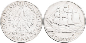 2 Zlote 1936  Second Republic  15th Anniversary of Gdynia Seaport