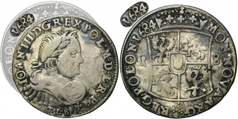 John III Sobieski, 1/4 Thaler Bromberg 1684 TLB Rare, last year of Jan III Sobie...