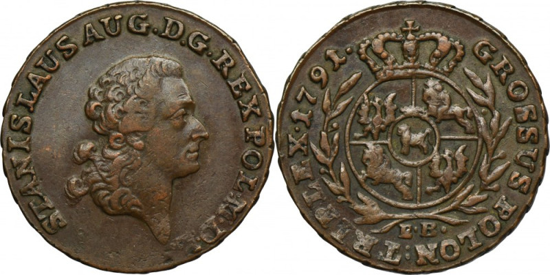 Poniatowski, 3 Groschen Warsaw 1791 EB Variety with a marked stem in the wreath....