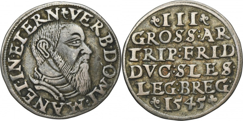 Silesia, Duchy of Liegnitz-Brieg-Wohlau, Friedrich II, 3 Groschen Brieg 1545 - V...