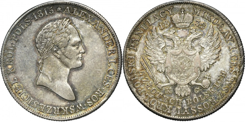 Kingdom of Poland, 5 zloty Warsaw 1832 KG Variety with a normal digit 2 in the d...