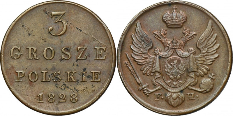 Polish Kingdom, 3 polish groschen Warsaw 1828 FH Initials FH under the Eagle, mi...