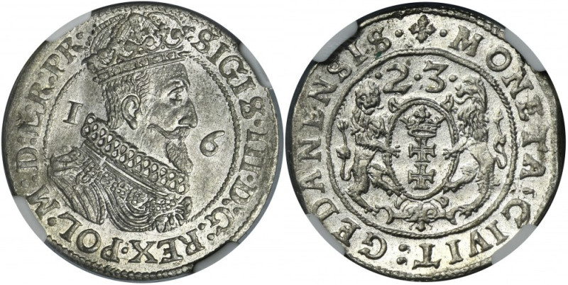 Sigismund III Vasa, 1/4 Thaler Danzig 1623 - NGC MS61 - PR• Variety with shorten...