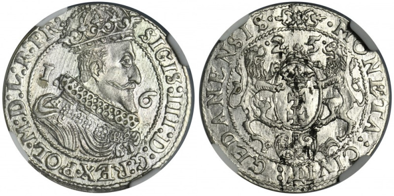 Sigismund III Vasa, 1/4 Thaler Danzig 1625 - NGC MS62 - PR: Variety with PR: at ...