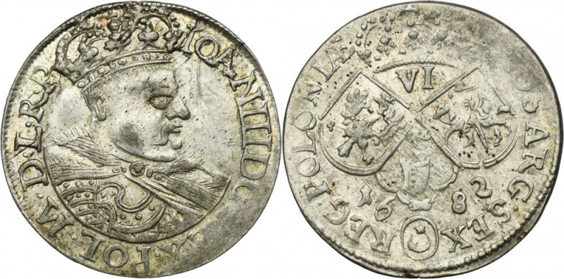 John III Sobieski, 6 Groschen Krakau 1682 Variety with crown King bust, without ...