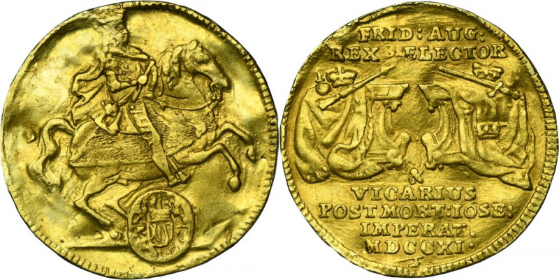 Augustus II the Strong, Vicariate ducat Dresden 1711 - VERY RARE Rare denominati...