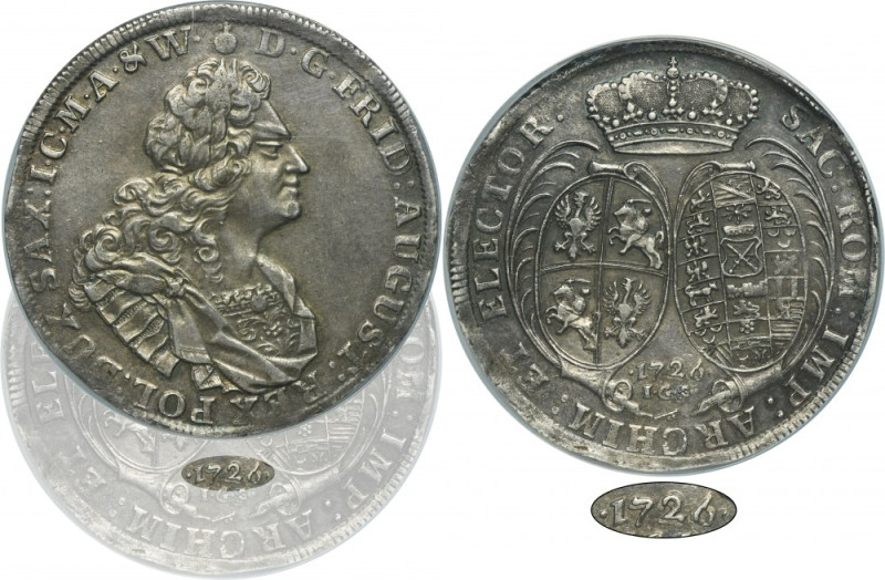 Augustus II the Strong, Thaler Dresden 1726 IGS - NGC AU58 - VERY RARE Very rare...