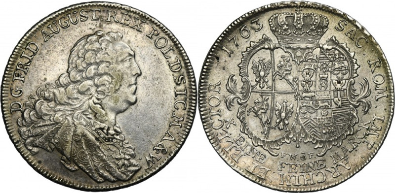 Augustus III of Poland, Thaler Dresden 1763 FWôF Variety without a signature und...