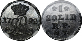 Poniatowski, Schilling Warsaw 1792 MV - NGC MS64 BN - VERY RARE MAX - JEDYNY