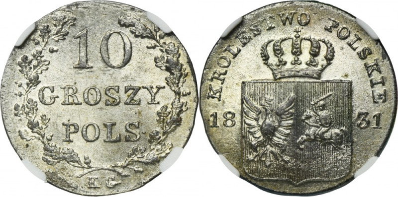 November Uprising, 10 groschen Warsaw 1831 KG - NGC MS64+ - bent eagle legs Vari...