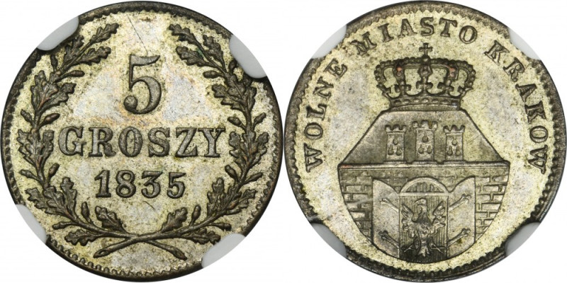 Free City of Krakau, 10 groszy 1835 - NGC MS63 Choice uncriculated. Graded MS63 ...