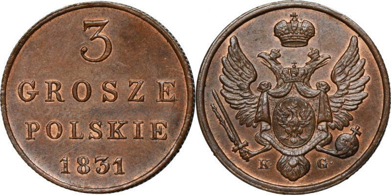 Polish Kingdom, 3 polish groschen Warsaw 1831 KG - new strike Rare vintage of 3 ...
