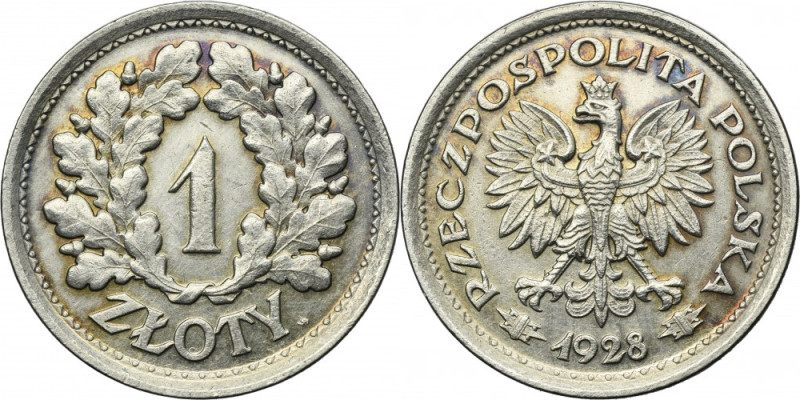 PRÓBA NIKIEL, 1 złoty 1928 - wieniec dębowy, bez napisu PRÓBA Jeden z trzech pro...