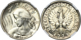 Kobieta i kłosy, 1 złoty Londyn 1925 - kropka po dacie - NGC MS65