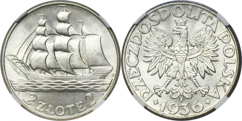 Żaglowiec, 2 złote 1936 - NGC MS65+ Wyśmienicie zachowana moneta.&nbsp; Znakomit...