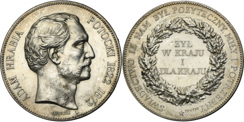 Medal Adam Count Potocki 1872 - VERY RARE, SILVER Very rare SILVER medal by Barr...