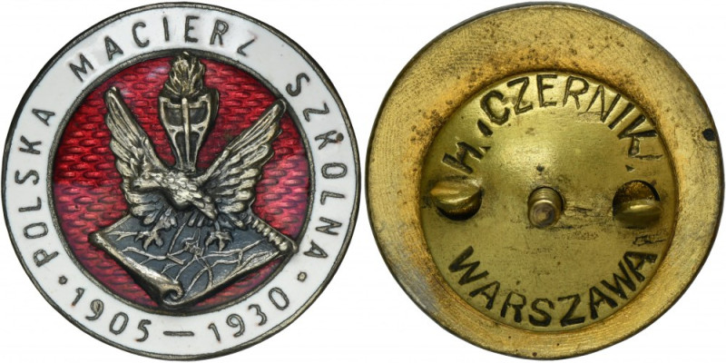Badge of the Polish School Society 1905-1930 The overlay is attached with 2 wire...