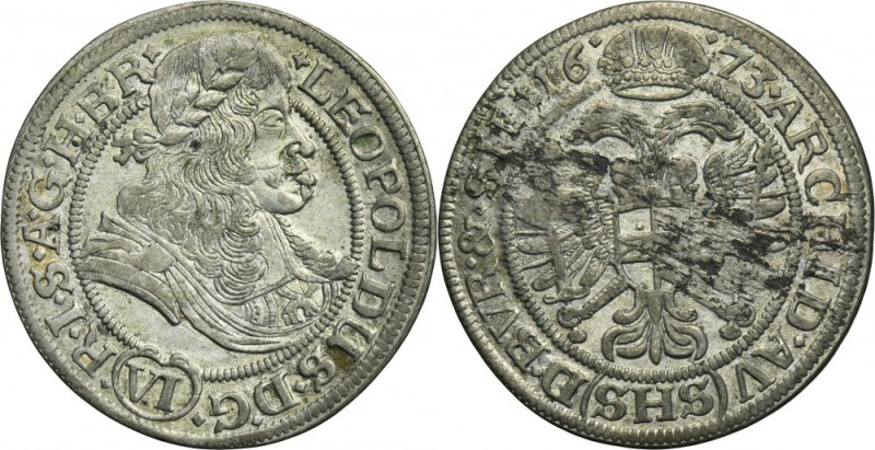 Silesia, Habsburg rule, Leopold I, 6 Kreuzer Breslau 1673 SHS Variety with the b...