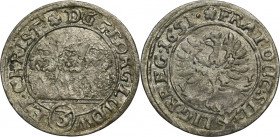 Silesia, Duchy of Liegnitz-Brieg-Wohlau, Georg III, Ludwig IV, Christian, 3 Kreuzer Brieg 1651 VT - VERY RARE R7