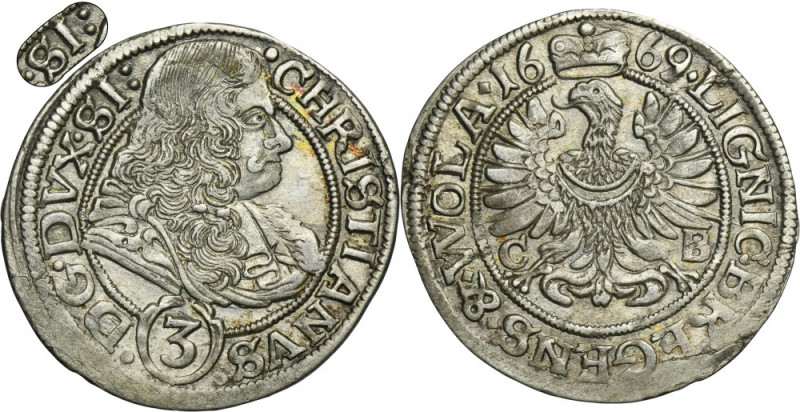 Silesia, Duchy of Liegnitz-Brieg-Wohlau, Christian, 3 Kreuzer Brieg 1669 CB - UN...