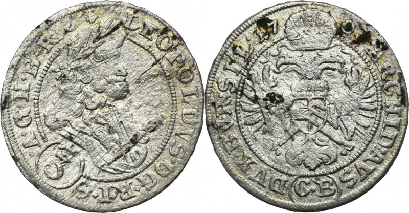 Silesia, Habsburg rule, Leopold I, 3 Kreuzer Brieg 1701 CB - UNLISTED Variety wi...