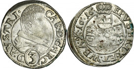 Silesia, Duchy of Neisse, Karl von Österreich, 3 Kreuzer Neisse 1616 - RARE R