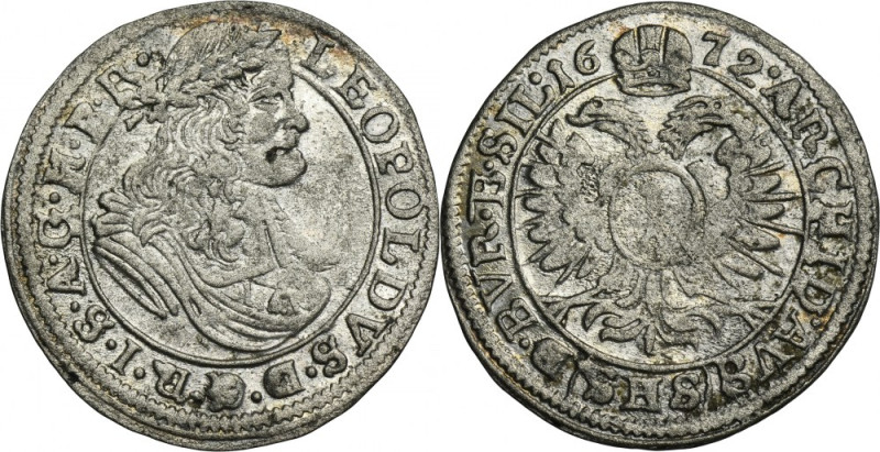 Silesia, Habsburg rule, Leopold I, 1 Kreuzer Breslau 1672 SHS Variety with initi...