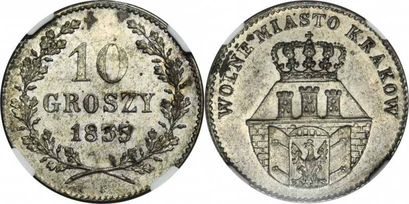 Free City of Krakau, 10 groszy 1835 - NGC AU58 Attractive coin in about uncircul...