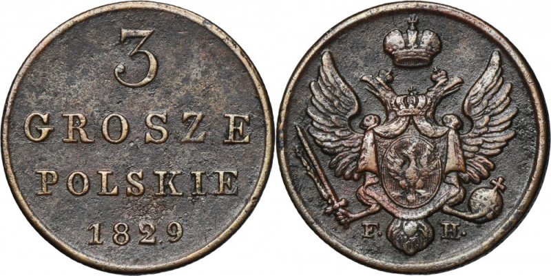 Kingdom of Poland, 3 groschen Warsaw 1829 FH Initials FH under the Eagle, mint m...