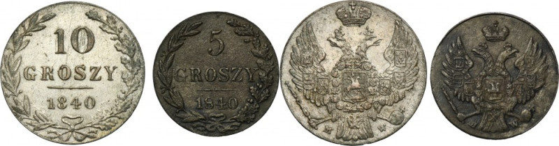 Set, Kingdom of Poland, 5 Groschen and 10 Groschen 1840 (2 pcs.) Set of two coin...