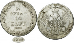 1 1/2 rubel = 10 zloty Warsaw 1839 MW - RARE
