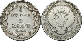 3/4 rouble = 5 zloty Warsaw 1836 MW