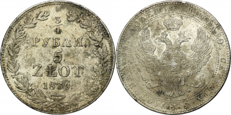 3/4 rubl = 5 zloty Warsaw 1839 MW Variety&nbsp;with smaller digits in date and w...