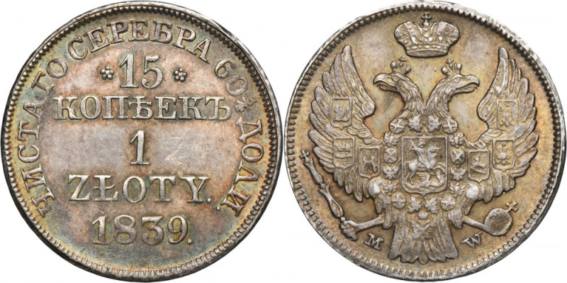 15 kopeck = 1 zloty Warsaw 1839 MW Variety with a dot after the date, with a nor...