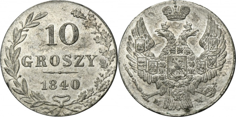 10 groschen Warsaw 1840 MW Variety without dot after denomination. Odmiana bez k...