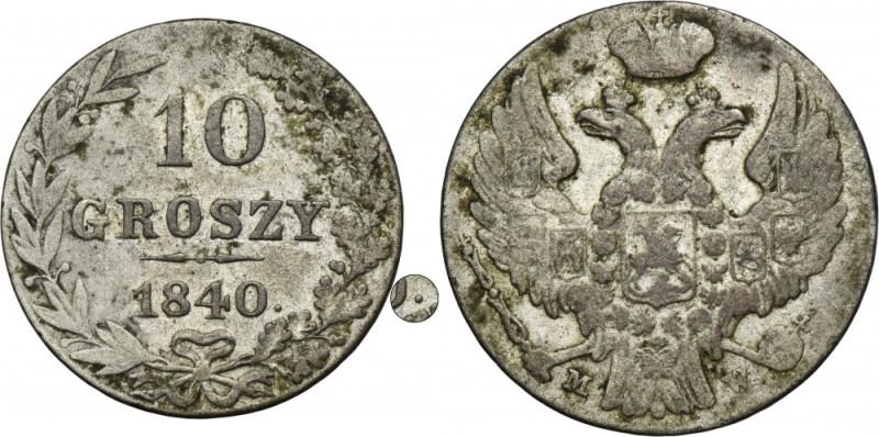 10 groschen Warsaw 1840 MW - dot after the date Rare variety with dot after date...