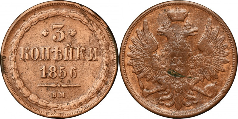 3 Kopeck Warsaw 1856 BM - RARE Rare vintage. Variety with letters BM on the reve...