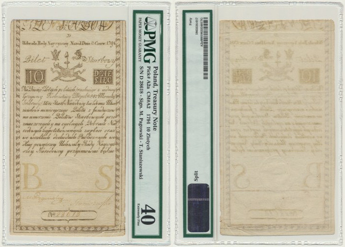 10 złotych 1794 - D - PMG 40 - znw. PIETER DE VRIES & COMP. Egzemplarz wydrukowa...