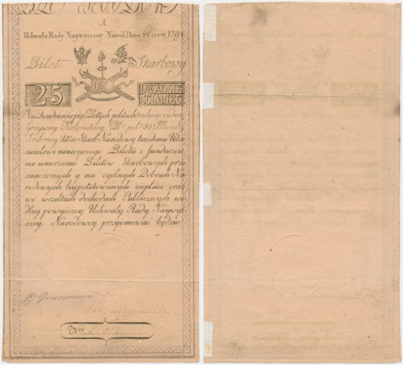 25 złotych 1794 - A - znw. ZOONEN - ŁADNY &nbsp; Egzemplarz wydrukowany na papie...
