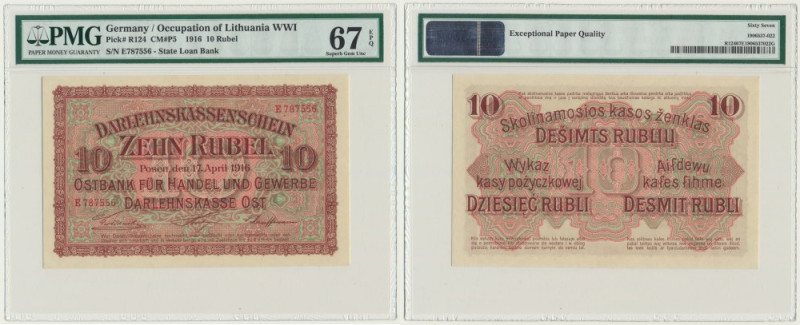Posen, 10 Rubel 1916 - E - PMG 67 EPQ Amazing note graded 67 Exceptional Paper Q...