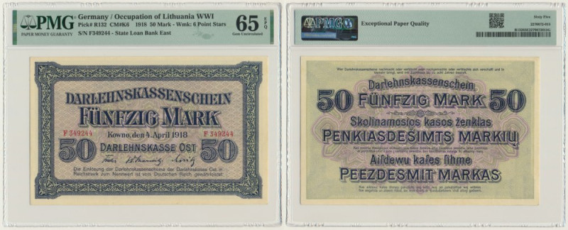 Kowno, 50 Mark 1918 - F - PMG 65 EPQ Amazing note graded 65 Exceptional Paper Qu...