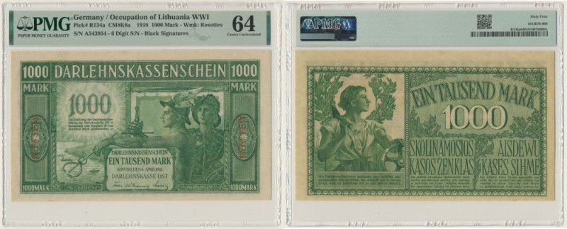 Kowno, 1.000 Mark 1918 - A - 6 digit series - PMG 64 6 digit series. Uncirculate...