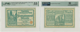 Danzig, 50.000 Mark 1923 - 6 digit serial number with ❊ - PMG 53 EPQ