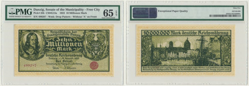 Danzig, 10 milion Mark 1923 - without prefix - PMG 65 EPQ Uncirculated banknote ...