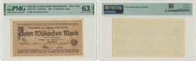 Danzig, 10 billion Mark 1923 - watermark 'squares' - PMG 63 EPQ