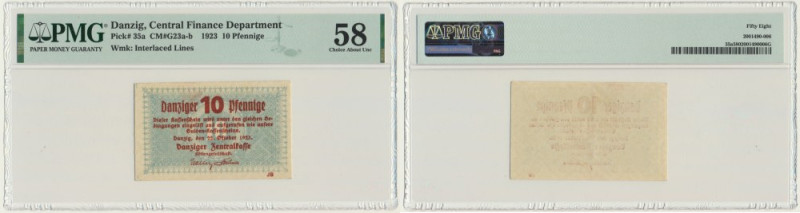 Danzig, 10 Pfennige 1923 - October - watermark squares - PMG 58 About Uncirculat...