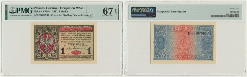 1 marka 1916 - Generał - PMG 67 EPQ - WYŚMIENITY Banknot opatrzony certyfikatem ...